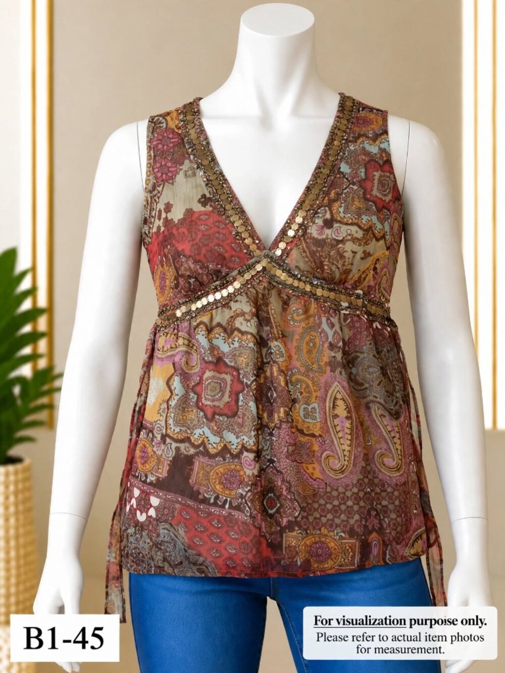 Motherhood Maternity Multi-Color Paisley Sequin Trim V-Neck Camisole